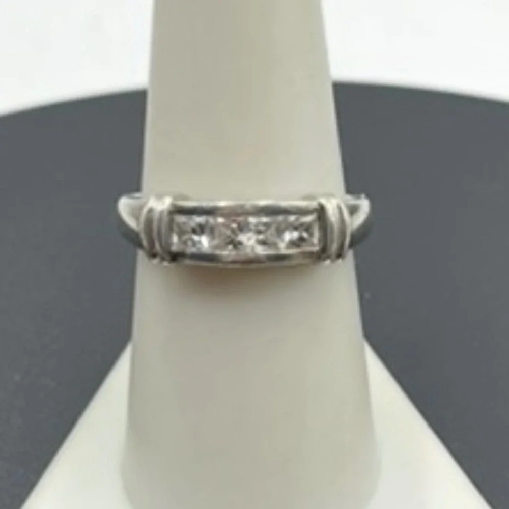 Sterling Silver Princess Cut Channel Set CZ Anniversary‎ Wedding Band Ring 8.25